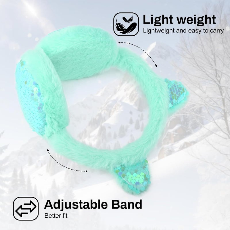 EDCYF Ear Muffs Gloves Set for Kids Girls Winter Ear Muffs Adjustable Sequins Warm Earmuffs Furry Outdoor - Image 3